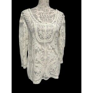 Ultra Pink Womens Ivory  Embroidered Lace Blouse Boho Cottagecore Whimsical Sz S